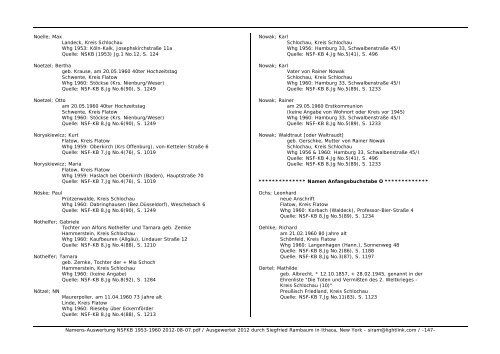 Namens-Auswertung NSFKB 1953-1960 2012-08 ... - Kreis Schlochau