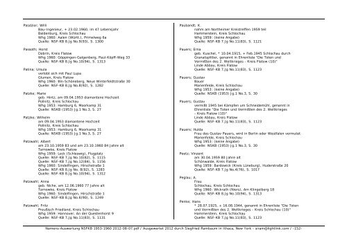 Namens-Auswertung NSFKB 1953-1960 2012-08 ... - Kreis Schlochau