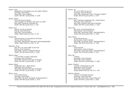 Namens-Auswertung NSFKB 1953-1960 2012-08 ... - Kreis Schlochau