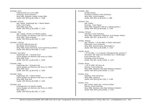 Namens-Auswertung NSFKB 1953-1960 2012-08 ... - Kreis Schlochau