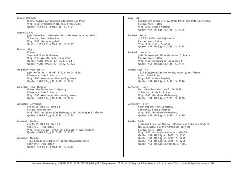 Namens-Auswertung NSFKB 1953-1960 2012-08 ... - Kreis Schlochau