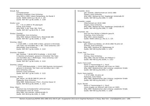 Namens-Auswertung NSFKB 1953-1960 2012-08 ... - Kreis Schlochau