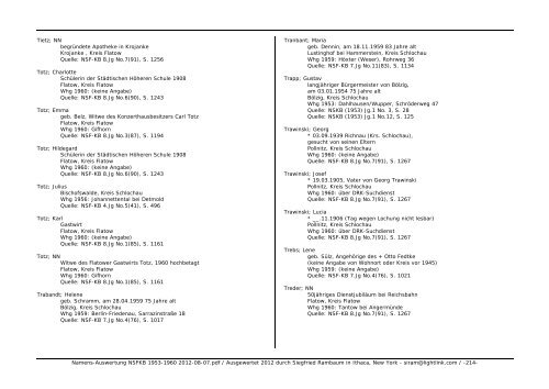 Namens-Auswertung NSFKB 1953-1960 2012-08 ... - Kreis Schlochau