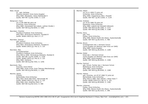 Namens-Auswertung NSFKB 1953-1960 2012-08 ... - Kreis Schlochau