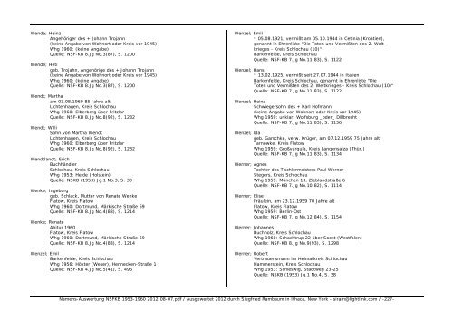 Namens-Auswertung NSFKB 1953-1960 2012-08 ... - Kreis Schlochau