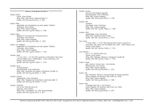 Namens-Auswertung NSFKB 1953-1960 2012-08 ... - Kreis Schlochau