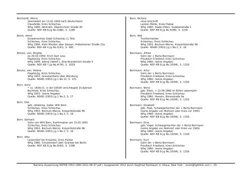 Namens-Auswertung NSFKB 1953-1960 2012-08 ... - Kreis Schlochau