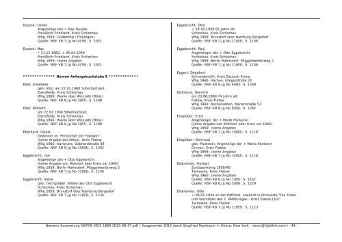 Namens-Auswertung NSFKB 1953-1960 2012-08 ... - Kreis Schlochau