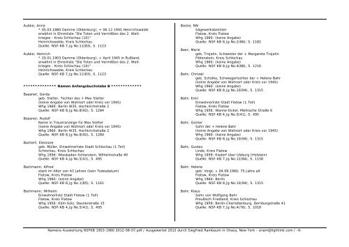 Namens-Auswertung NSFKB 1953-1960 2012-08 ... - Kreis Schlochau