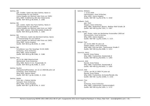 Namens-Auswertung NSFKB 1953-1960 2012-08 ... - Kreis Schlochau