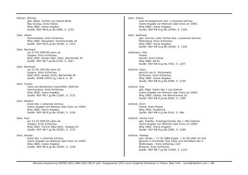 Namens-Auswertung NSFKB 1953-1960 2012-08 ... - Kreis Schlochau