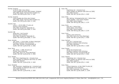 Namens-Auswertung NSFKB 1953-1960 2012-08 ... - Kreis Schlochau