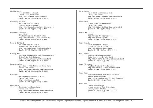 Namens-Auswertung NSFKB 1953-1960 2012-08 ... - Kreis Schlochau