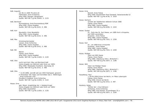 Namens-Auswertung NSFKB 1953-1960 2012-08 ... - Kreis Schlochau