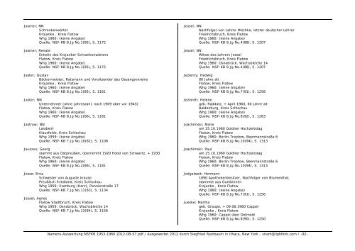 Namens-Auswertung NSFKB 1953-1960 2012-08 ... - Kreis Schlochau