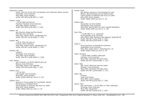 Namens-Auswertung NSFKB 1953-1960 2012-08 ... - Kreis Schlochau