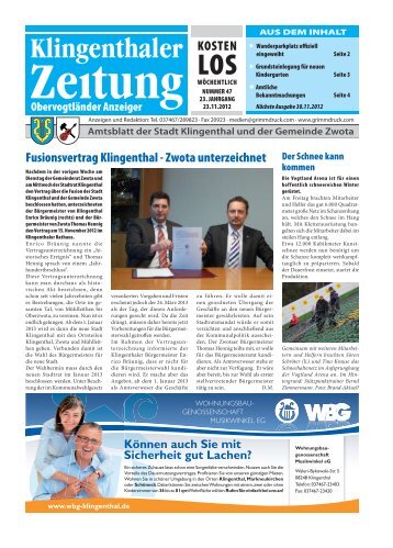 KOSTEN Fusionsvertrag Klingenthal - Zwota unterzeichnet Der ...