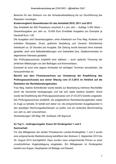 (Protokoll öffentlich - 22.05.2012) - Marktgemeinde Pressbaum