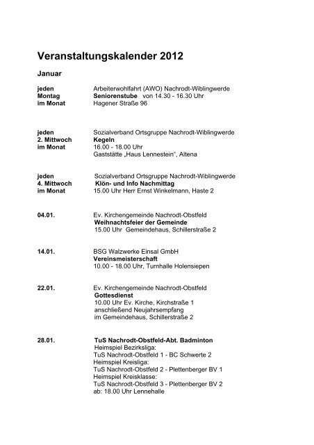 Veranstaltungskalender 2012 - Gemeinde Nachrodt-Wiblingwerde