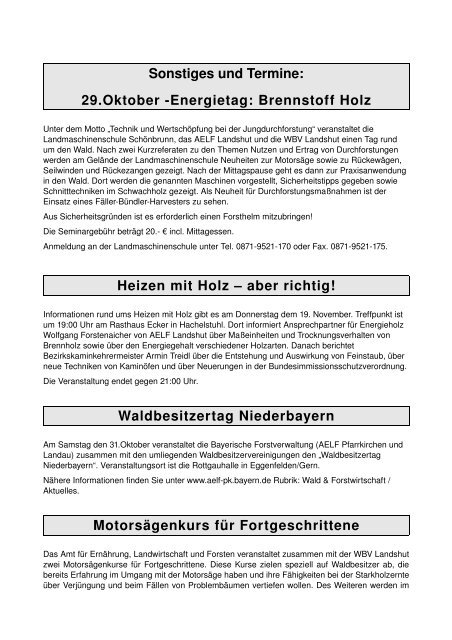 Fortbildungsveranstaltungen AELF Bereich Forsten & WBV Landshut