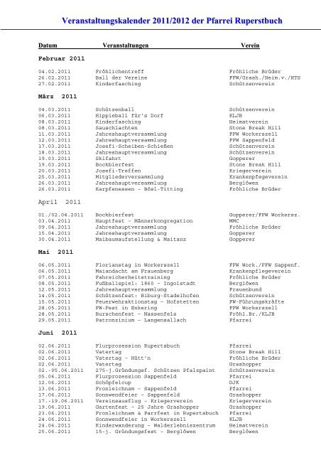 Veranstaltungskalender 2011-2012 - aktuell - KLJB Rupertsbuch