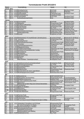 Terminkalender Preith 2012/2013 - Gemeinde Pollenfeld