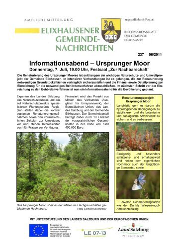 Informationsabend – Ursprunger Moor - Gemeinde Elixhausen
