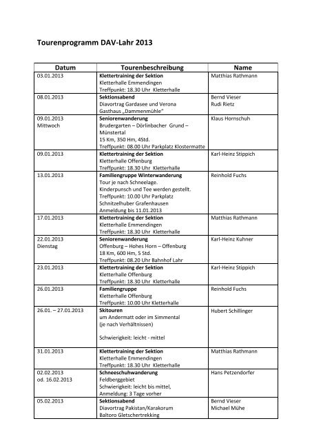Tourenprogramm 2013 als PDF - DAV Sektion Lahr