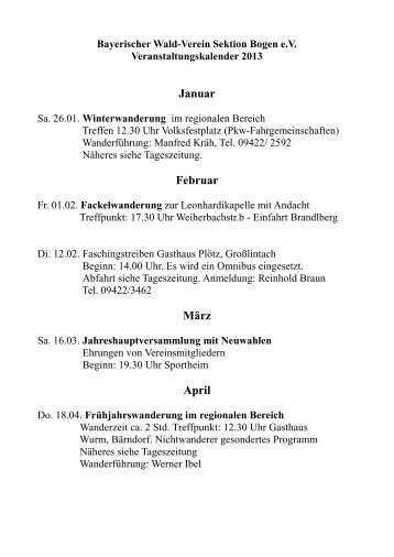 Veranstaltungen 2013 - Bayerischer Wald Verein
