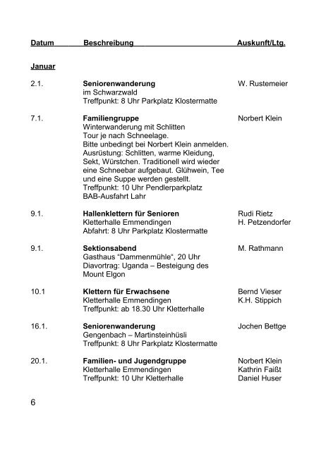 Datum Beschreibung Auskunft/Ltg. Januar 2.1 ... - DAV Sektion Lahr