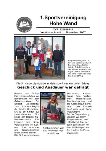 Vereinsnachricht 1. Nov. 2007 - 1. Sportvereinigung Hohe Wand