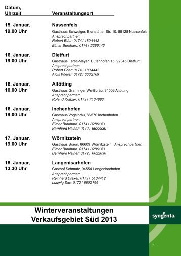Winterveranstaltungen Verkaufsgebiet Süd 2013 - Syngenta