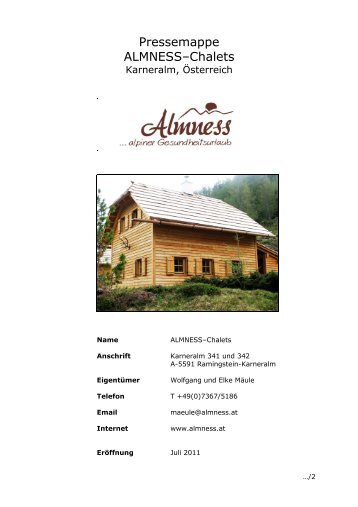 Pressemappe ALMNESS–Chalets - Almness.at