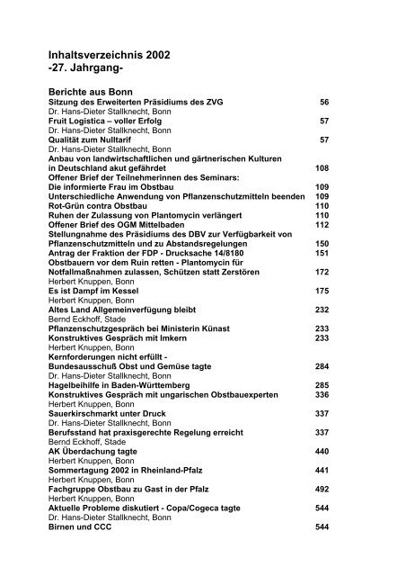 Inhaltsverzeichnis 2002 -27. Jahrgang - Bundesfachgruppe Obstbau ...