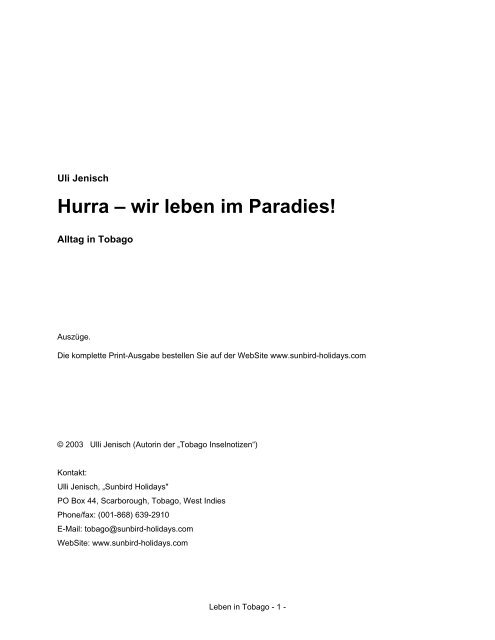 Tobago Hurra Wir Leben Im Paradies Sunbird Holidays