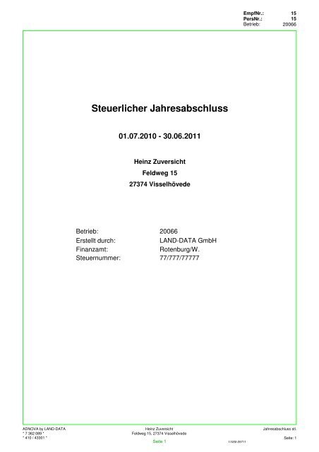 Steuerlicher Jahresabschluss 2010/2011 - LAND-DATA GmbH
