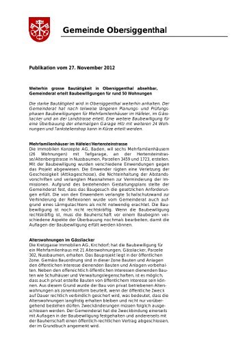 Pressemitteilung vom 27.11.2012 - Gemeinde Obersiggenthal