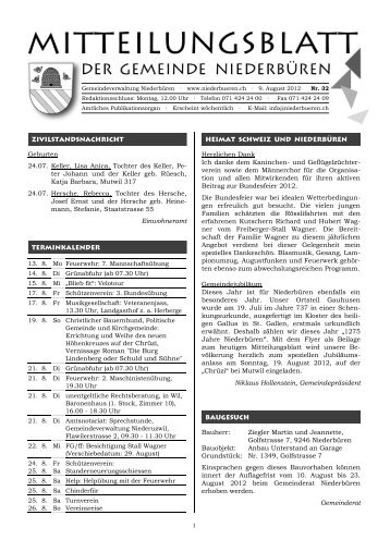 Mitteilungsblatt Nr. 32 vom 09.08.2012 - Niederbüren