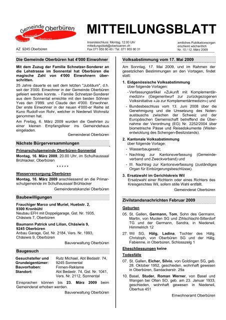 MITTEILUNGSBLATT - Gemeinde Oberbüren