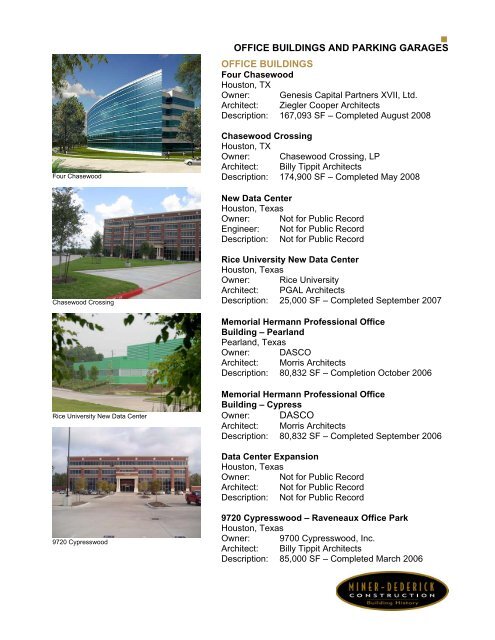 Office Buildings And Parking Garages Miner Dederick Construction