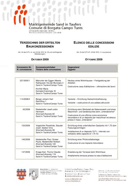 Concessioni edilizie 10/2009 (81 KB) - .PDF