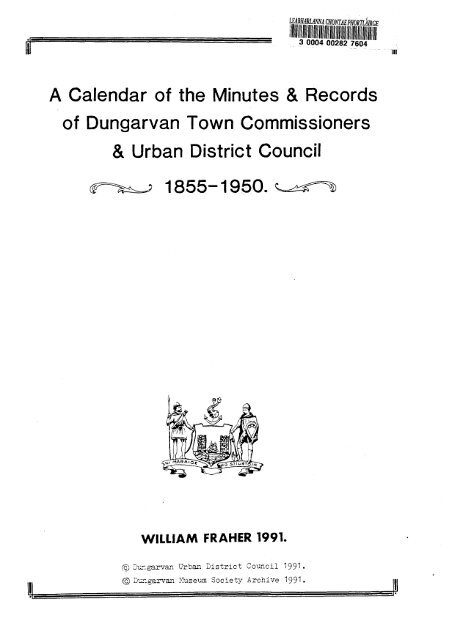 A Calendar Of The Minutes Amp Records Of Waterford County Council