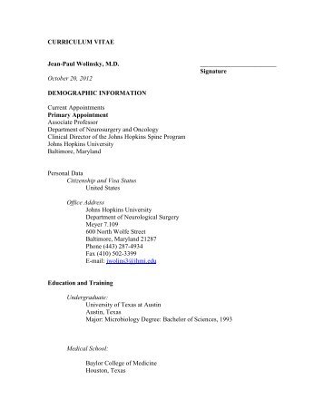 Link to Curriculum Vitae - Johns Hopkins Medical Institutions