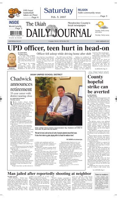 UPD officer, teen hurt in head-on - Extras for The Ukiah Daily Journal