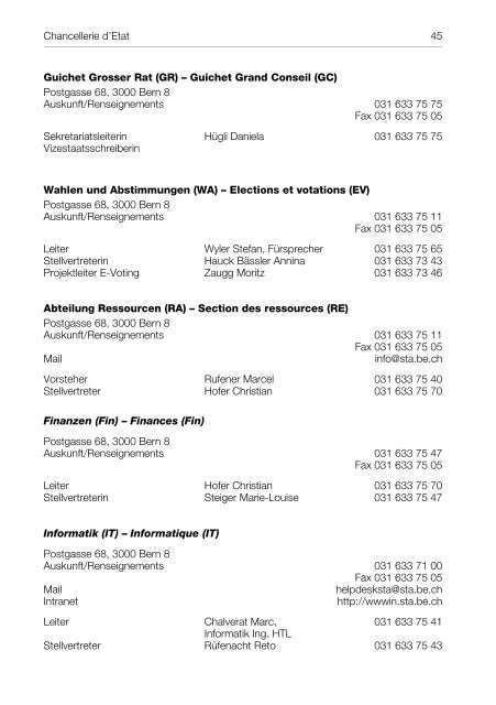 Staatskalender des Kantons Bern 2012/2013 - Staatskanzlei ...