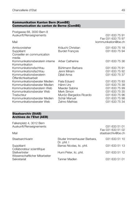 Staatskalender des Kantons Bern 2012/2013 - Staatskanzlei ...