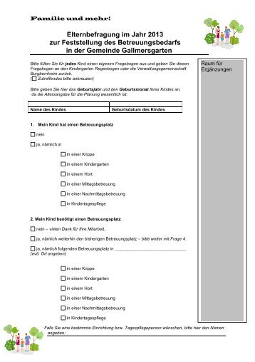 Fragebogen Bedarfserhebung - Gallmersgarten