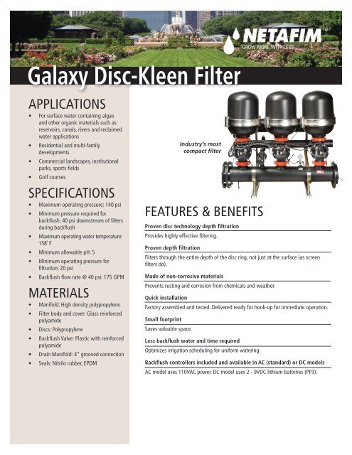 Netafim Rsa Galaxy Disc-Kleen Filter - Netafim USA