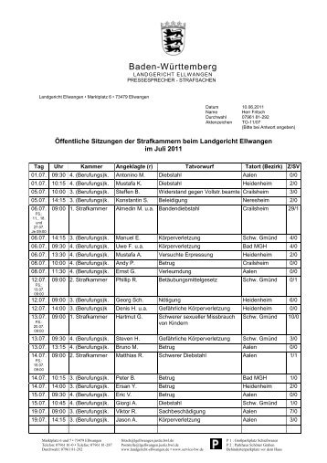 Baden-Württemberg - Landgericht Ellwangen