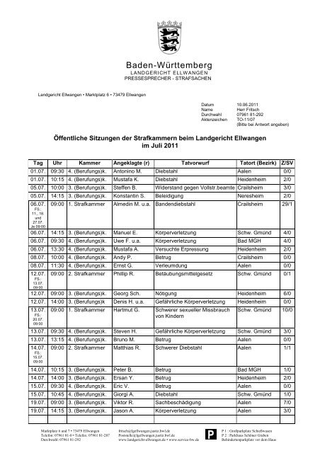 Baden-Württemberg - Landgericht Ellwangen